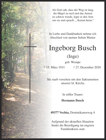 Anzeige von Ingeborg Busch von OM-Medien