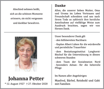 Anzeige von Johanna Petter von OM-Medien