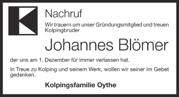 Anzeige von Johannes Blömer von OM-Medien