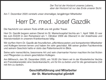 Anzeige von Josef Gazdik von OM-Medien