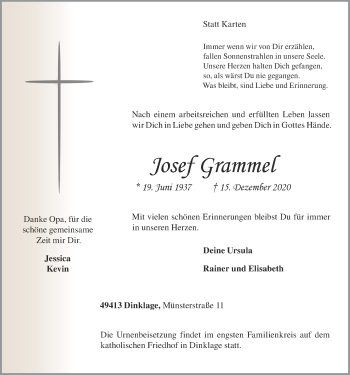 Anzeige von Josef Grammel von OM-Medien