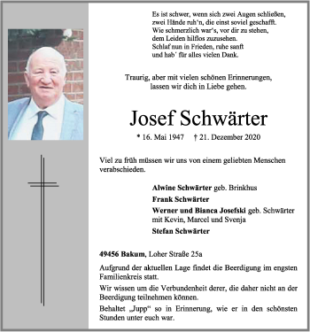 Anzeige von Josef Schwärter von OM-Medien