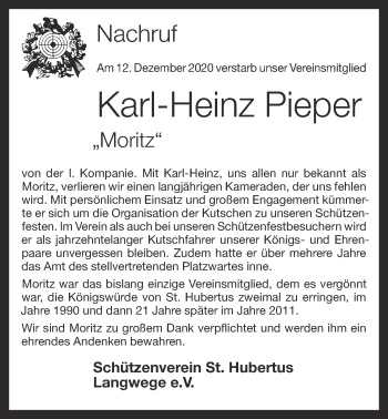 Anzeige von Karl-Heinz Pieper von OM-Medien