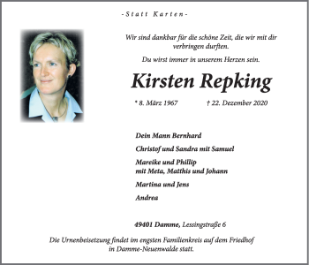 Anzeige von Kirsten Repking von OM-Medien