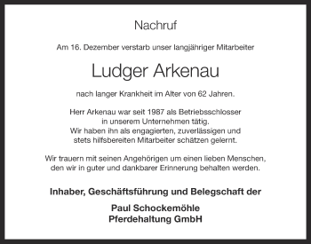 Anzeige von Ludger Arkenau von OM-Medien