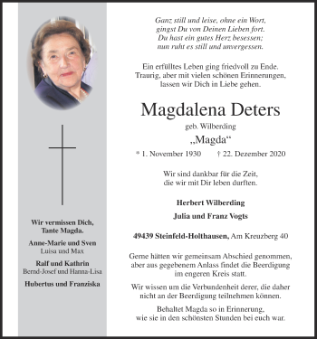 Anzeige von Magdalena Deters von OM-Medien