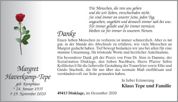 Anzeige von Margret Haverkamp-Tepe von OM-Medien