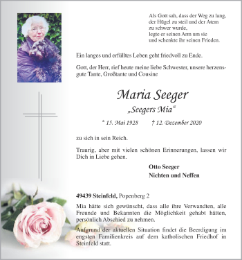 Anzeige von Maria Seeger von OM-Medien