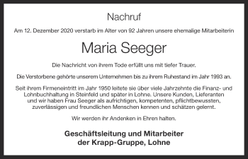 Anzeige von Maria Seeger von OM-Medien
