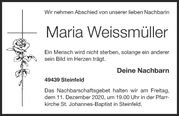 Anzeige von Maria Weissmüller von OM-Medien