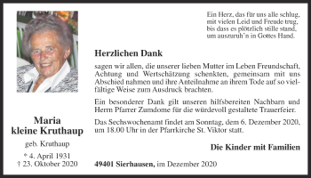 Anzeige von Maria kleine Kruthaup von OM-Medien