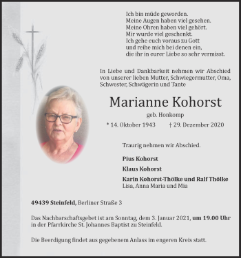 Anzeige von Marianne Kohorst von OM-Medien