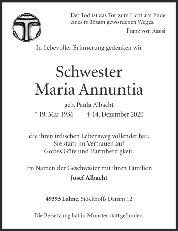 Anzeige von Paula Albacht von OM-Medien