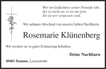 Anzeige von Rosemarie Klünenberg von OM-Medien