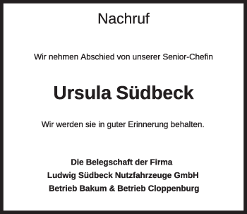 Anzeige von Ursula Südbeck von OM-Medien