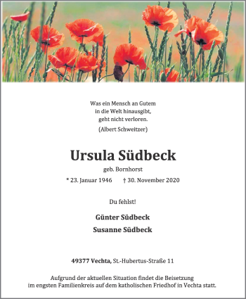 Anzeige von Ursula Südbeck von OM-Medien