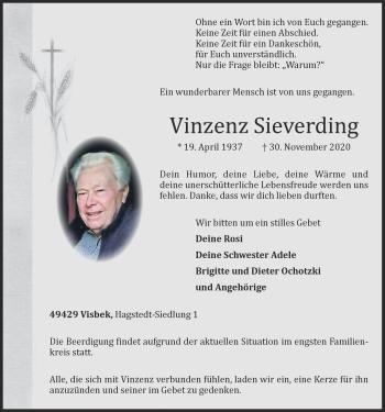 Anzeige von Vinzenz Sieverding von OM-Medien