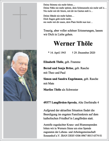 Anzeige von Werner Thöle von OM-Medien