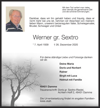 Anzeige von Werner gr. Sextro von OM-Medien