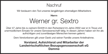 Anzeige von Werner gr. Sextro von OM-Medien