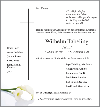 Anzeige von Wilhelm Tabeling von OM-Medien