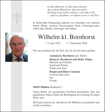 Anzeige von Wilhelm kl. Bornhorst von OM-Medien