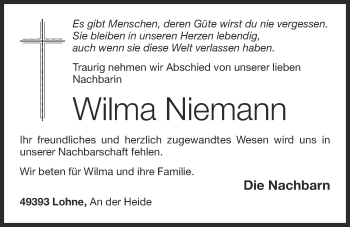 Anzeige von Wilma Niemann von OM-Medien