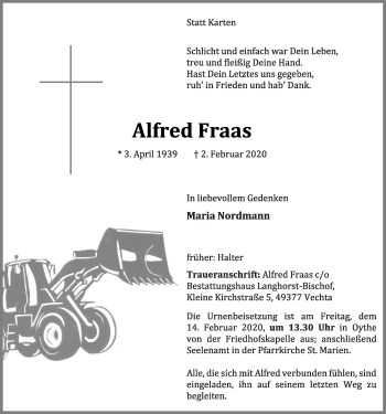 Anzeige von Alfred Fraas von OM-Medien