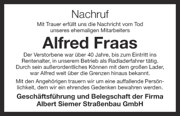 Anzeige von Alfred Fraas von OM-Medien