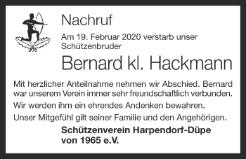 Anzeige von Bernard kl. Hackmann von OM-Medien
