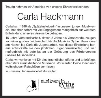Anzeige von Carla Hackmann von OM-Medien