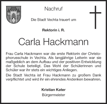 Anzeige von Carla Hackmann von OM-Medien