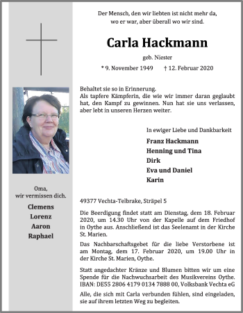Anzeige von Carla Hackmann von OM-Medien