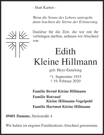 Anzeige von Edith Kleine Hillmann von OM-Medien