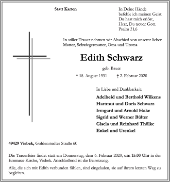 Anzeige von Edith Schwarz von OM-Medien
