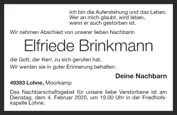 Anzeige von Elfriede Brinkmann von OM-Medien