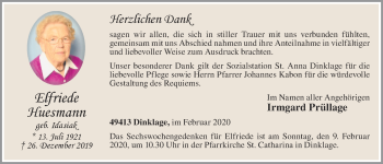 Anzeige von Elfriede Huesmann von OM-Medien