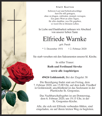 Anzeige von Elfriede Warnke von OM-Medien