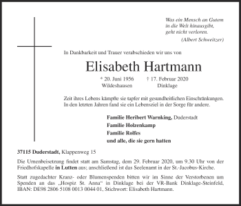 Anzeige von Elisabeth Hartmann von OM-Medien