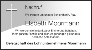 Anzeige von Elsbeth Moormann von OM-Medien