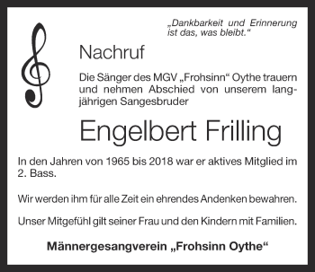 Anzeige von Engelbert Frilling von OM-Medien