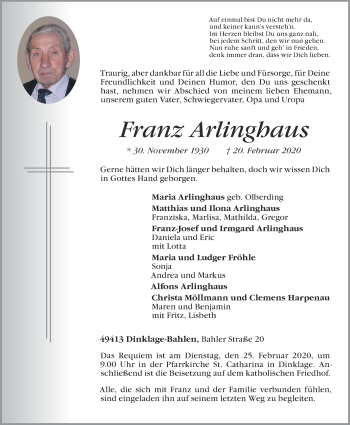 Anzeige von Franz Arlinghaus von OM-Medien