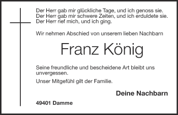 Anzeige von Franz König von OM-Medien