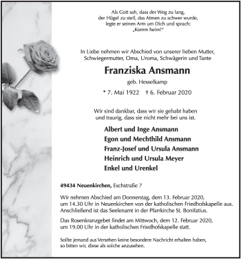 Anzeige von Franziska Ansmann von OM-Medien