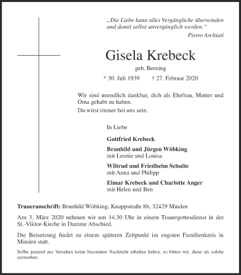 Anzeige von Gisela Krebeck von OM-Medien