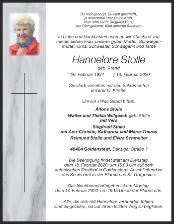 Anzeige von Hannelore Stolle von OM-Medien