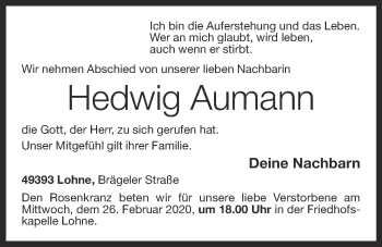 Anzeige von Hedwig Aumann von OM-Medien