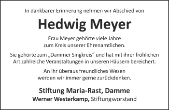 Anzeige von Hedwig Meyer von OM-Medien