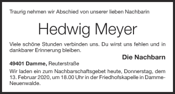 Anzeige von Hedwig Meyer von OM-Medien