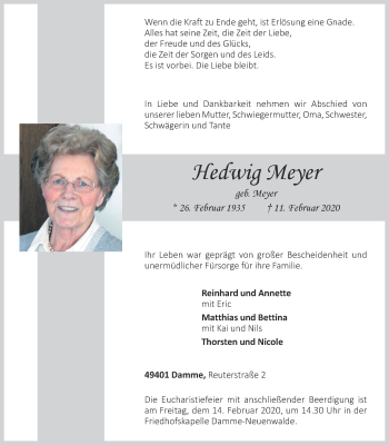Anzeige von Hedwig Meyer von OM-Medien